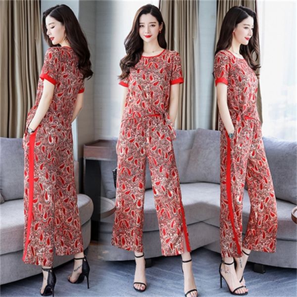 female mode two outfits will see floral print wide leg spandex from vintage piece upper and pants gcqh, White